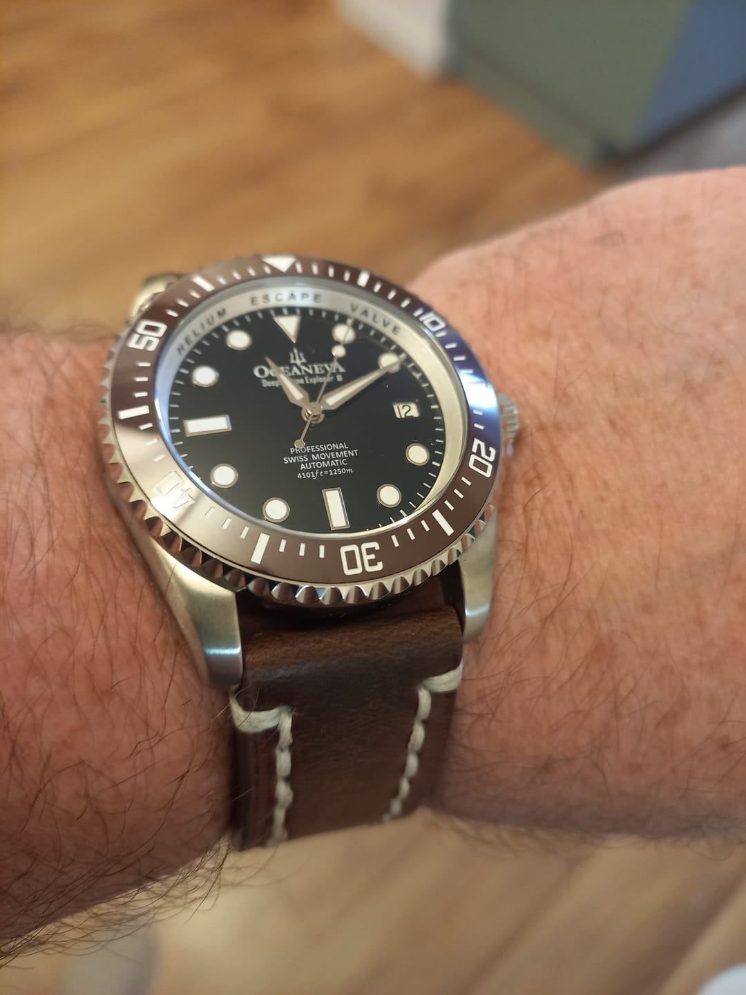 Customer photo review of Oceaneva Men's Deep Marine Explorer II 1250M Pro Diver Watch Brown Black