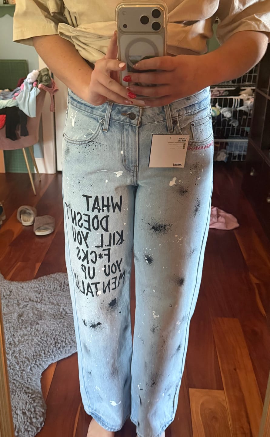 Customer photo review of 'Mental Health' Painted Levi's Jeans