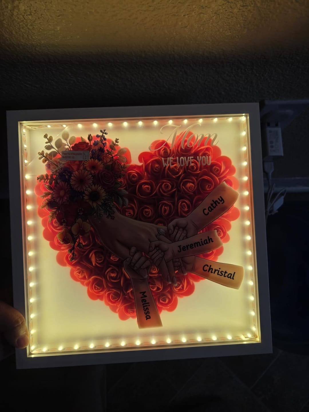 Customer photo review of Personalized Mom Holding Hands Shadow Box-Mother's Day Flower Frame