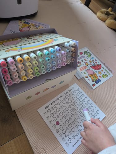Customer photo review of Ohuhu x Coco Wyo Cozy Mood Coloring Kit, Honolulu B 48 Colors Alcohol Markers with Brush & Fine Dual Tips, Coloring Book with Mood Tracker Pages