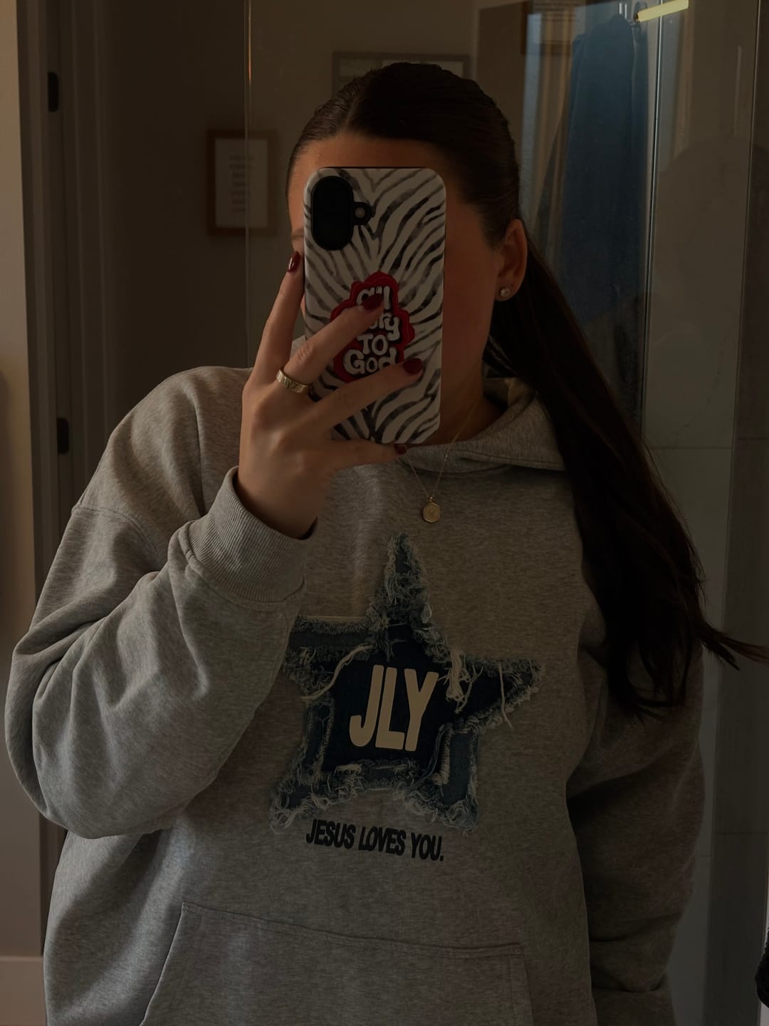 Customer photo review of Jesus Loves You Denim Star Patchwork Hoodie