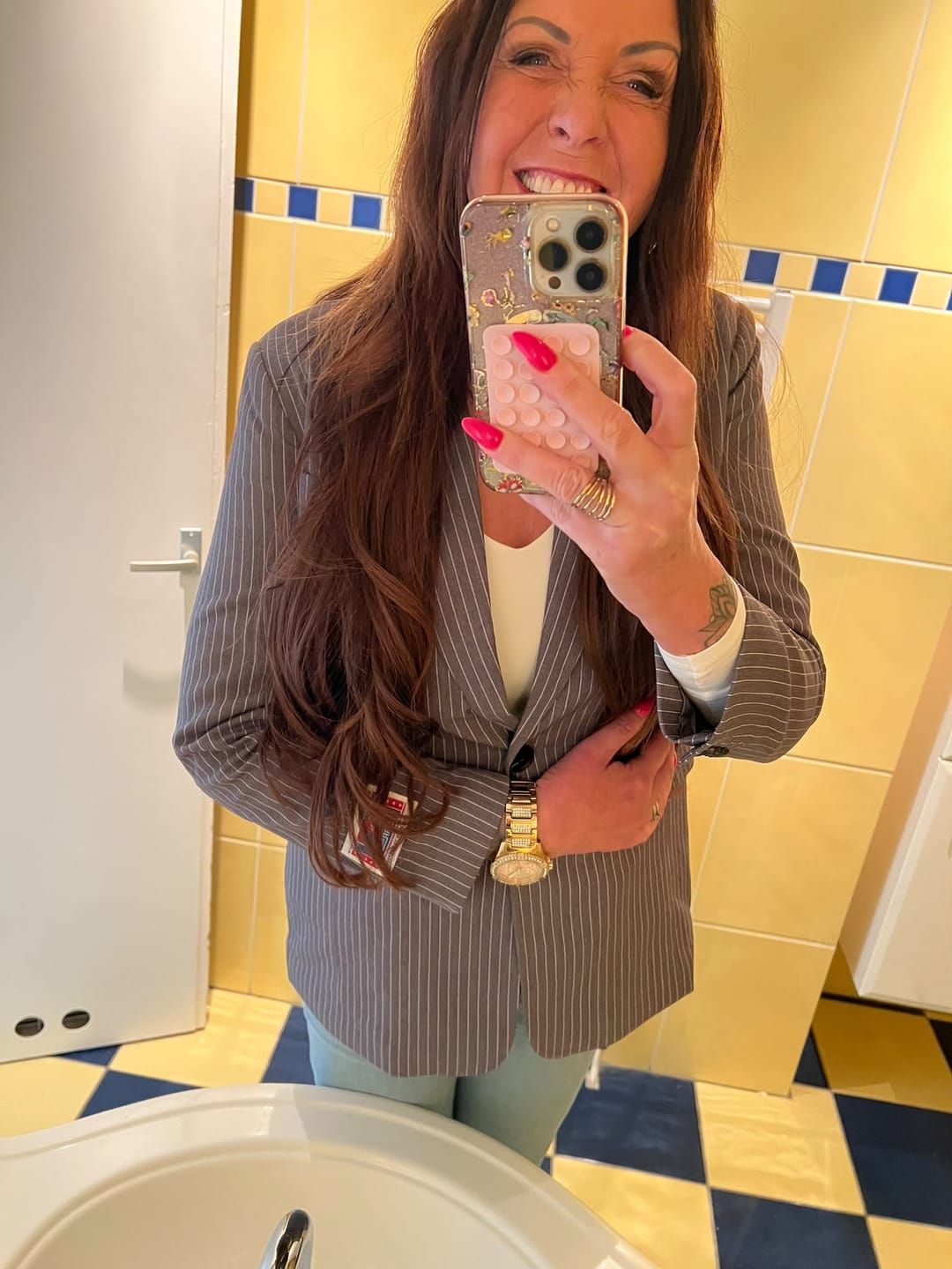 Customer photo review of Jesra Stripe Blazer | Dark grey