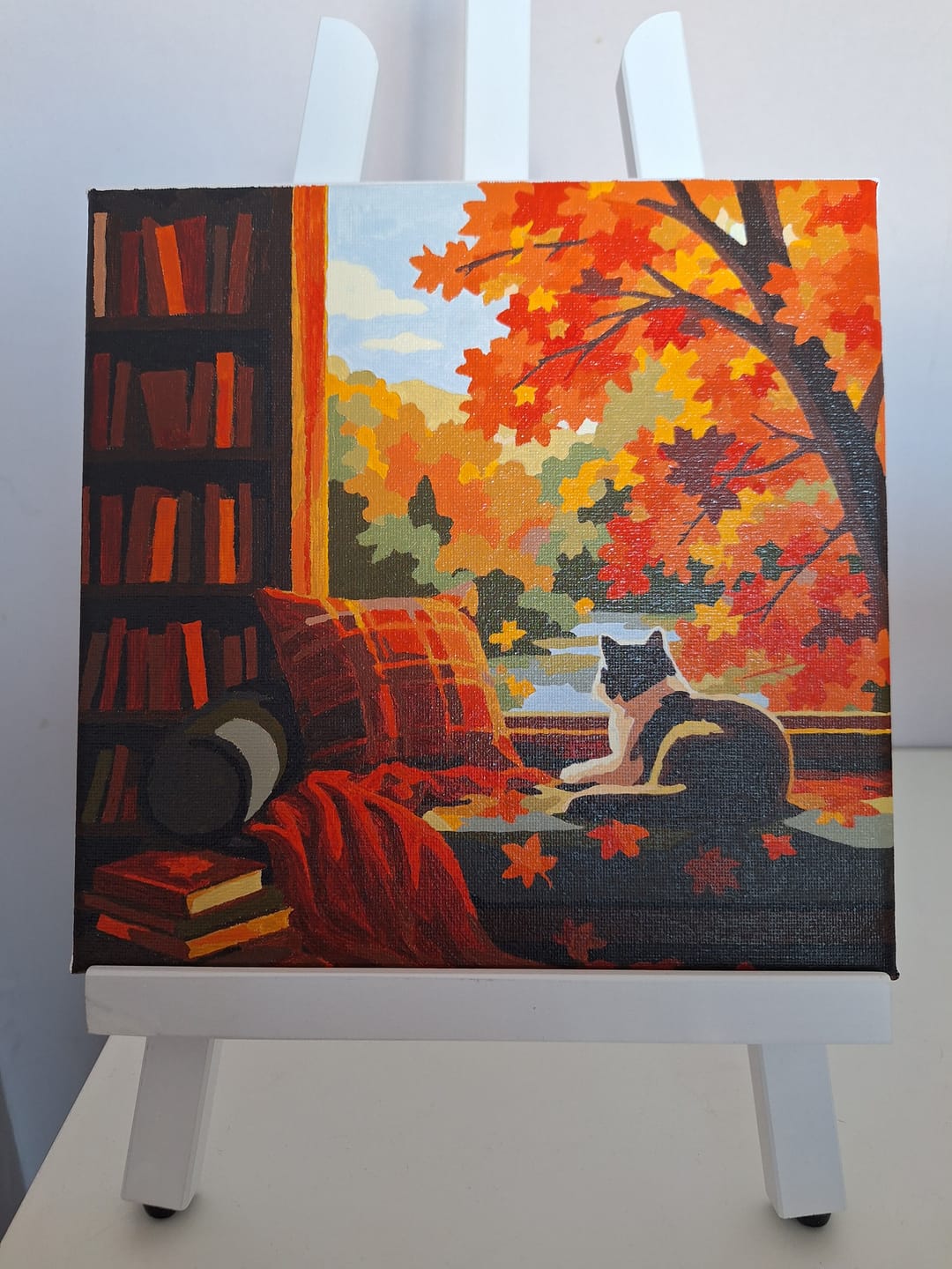 Customer photo review of Mini Peinture par Numéros 20x20cm avec cadre Vue du Chat en Automne