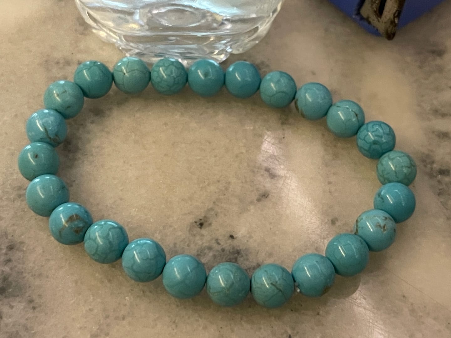 Customer photo review of Natural Turquoise/Firoza Crystal Bracelet – Vastu Remedy for Good Luck & Prosperity Protection | 8mm Beads