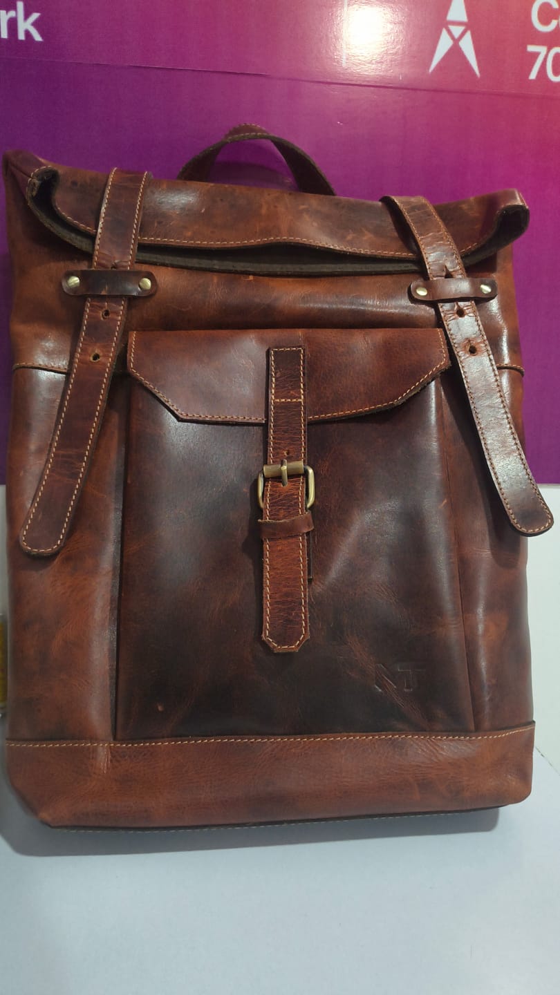 Customer photo review of Brown Saddleback Backpack- Roll Top