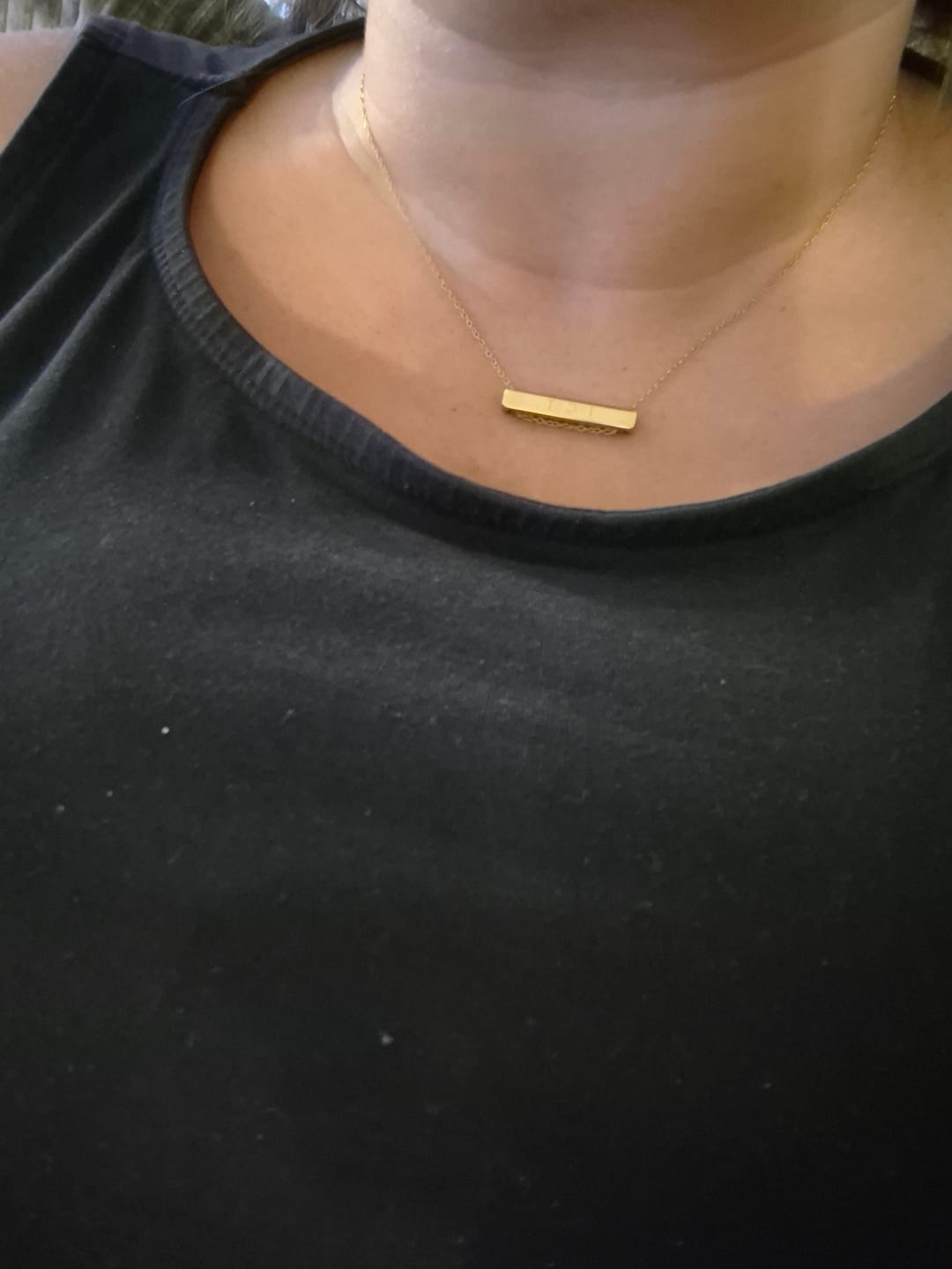 Customer photo review of 3cm Letter Bar Necklace in Gold Horizontal