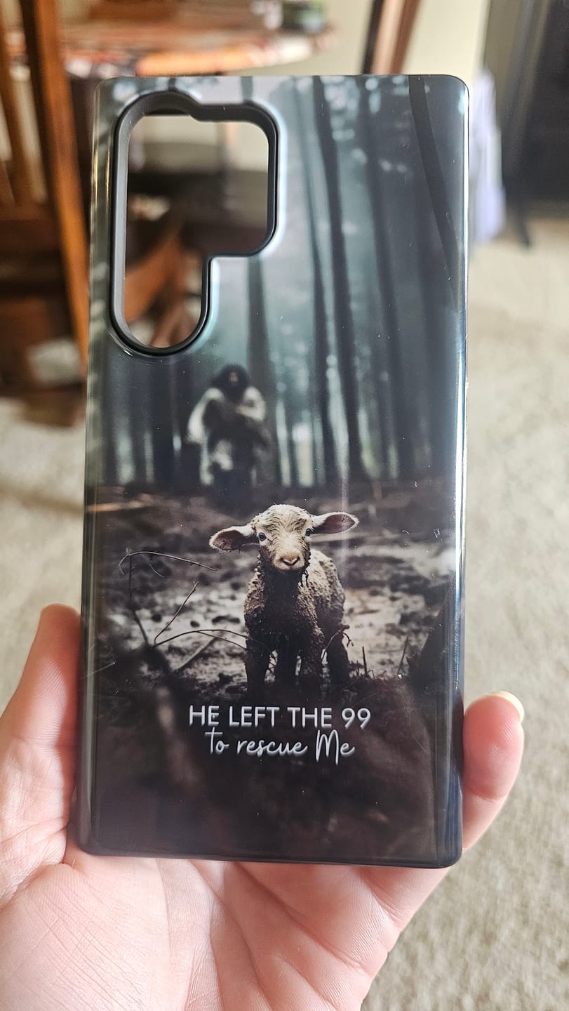 Customer photo review of He Left the 99 to Rescue Me, Jesus and Lost Sheep, Phone Case