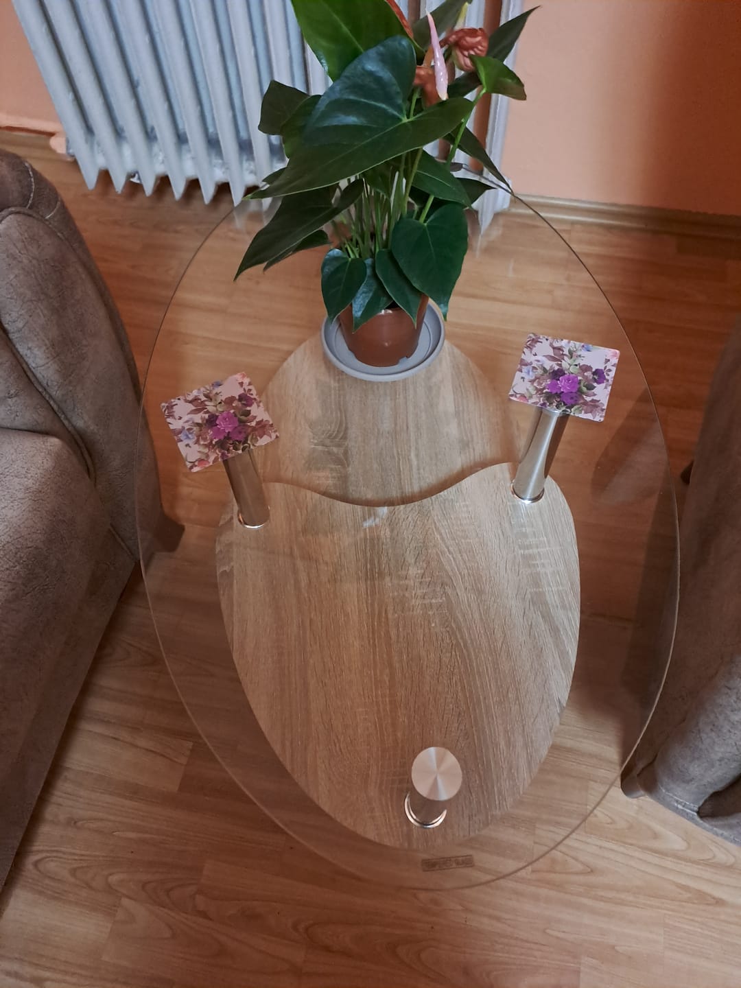 Customer photo review of Masuta de cafea PANTY NEW, transparent/stejar sonoma/crom, sticla/MDF/otel, 90x55x41 cm