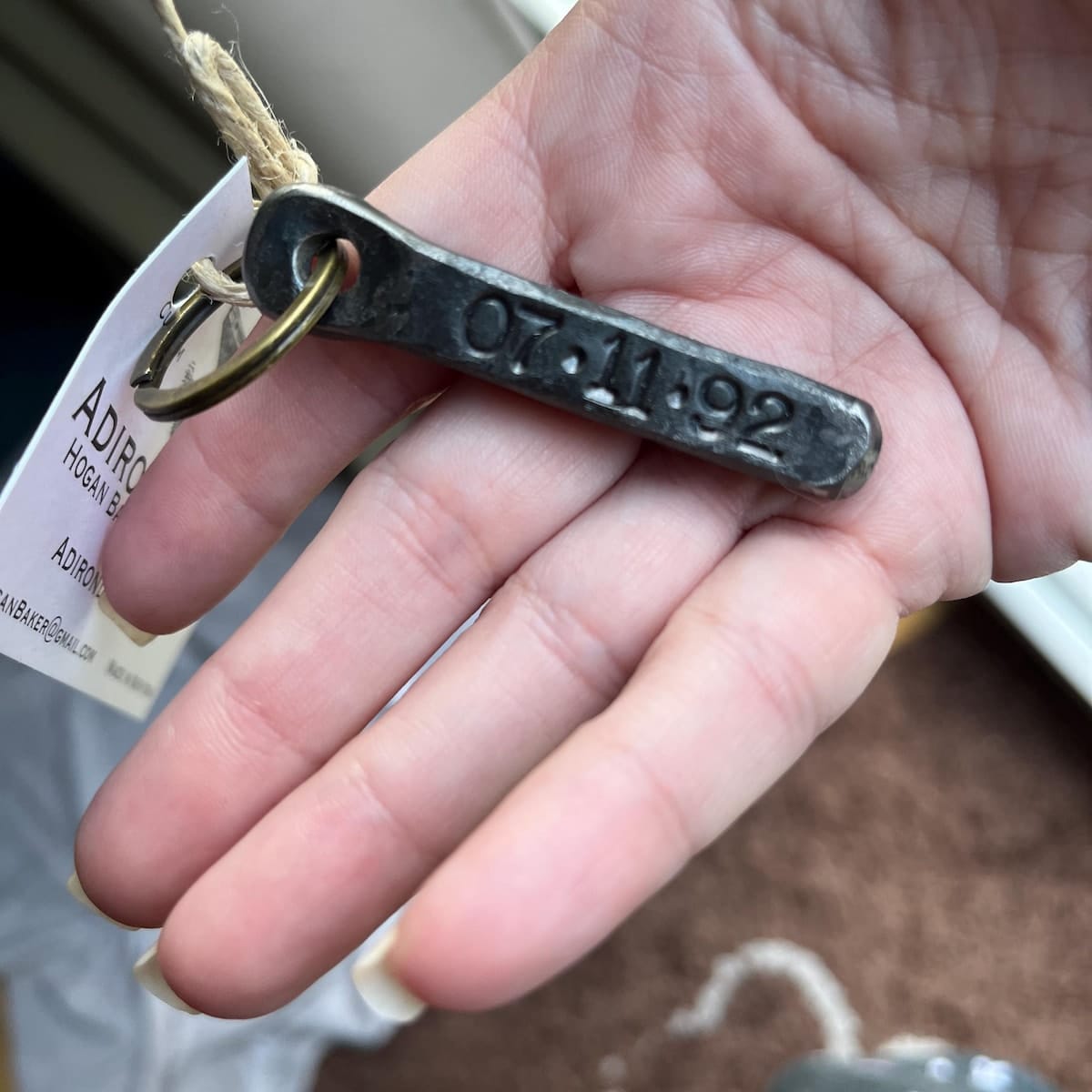 Customer photo review of Hand Forged anniversary keychain, 6th anniversary gift. customized wrought [Engraving Available] – Rugged Minimalist EDC for Men