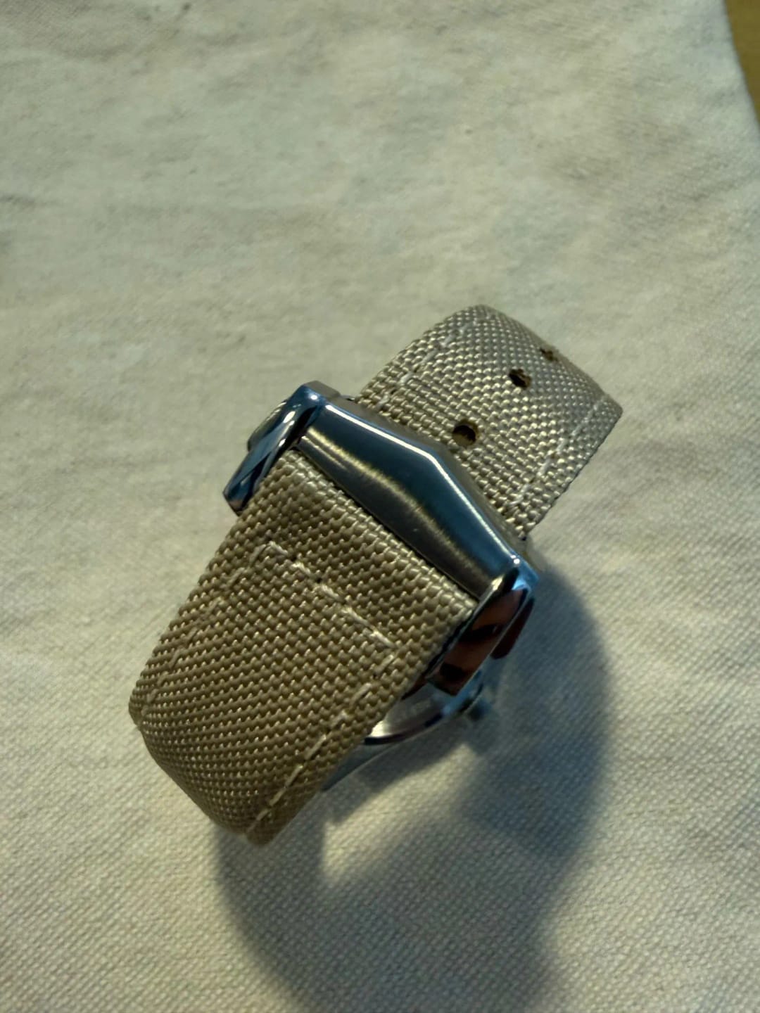 Customer photo review of Garmin 18/20/22mm Quick Release Slim Canvas Band with Leather Lining