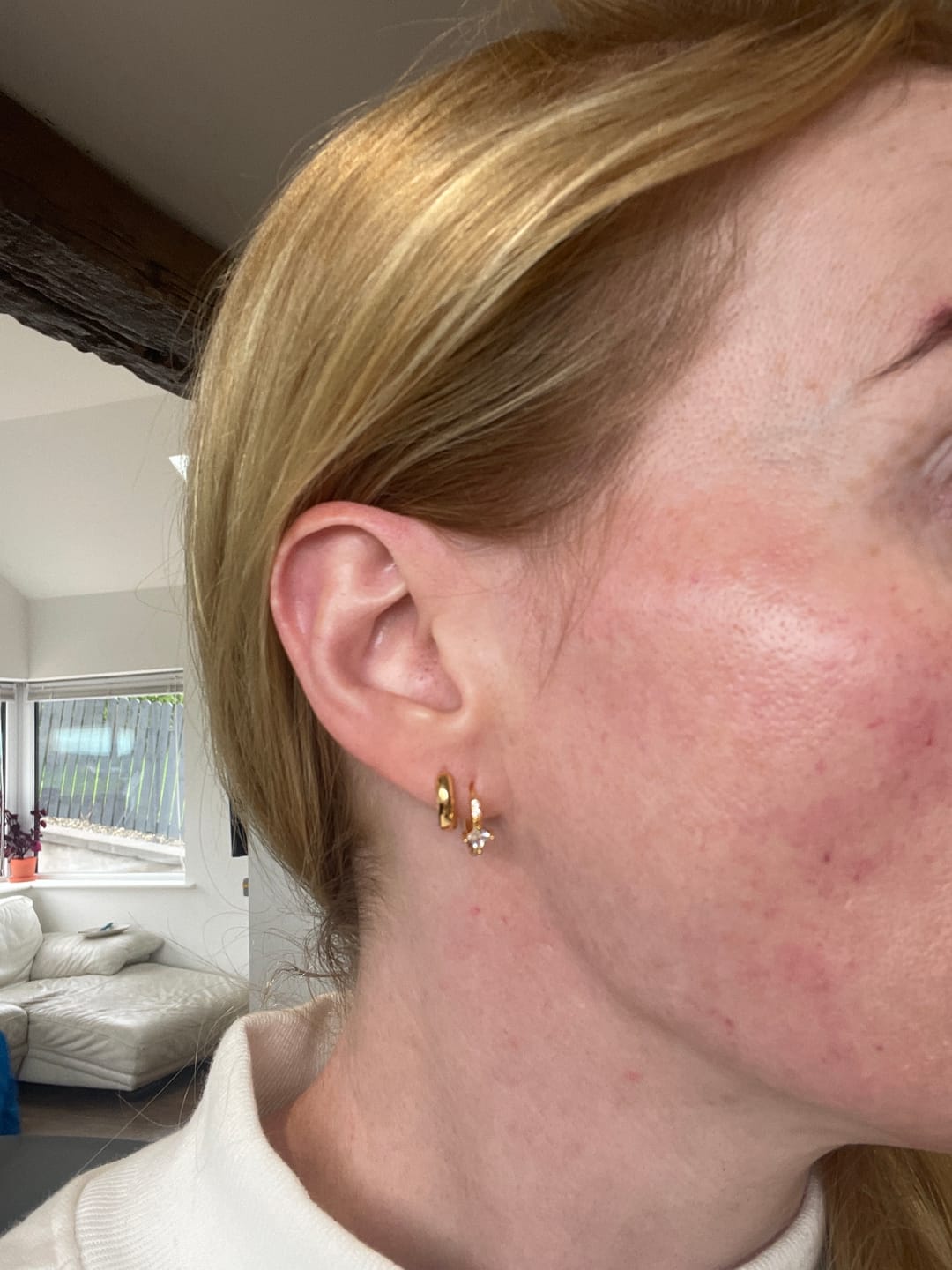 Customer photo review of Halo Hoop Earrings Gold