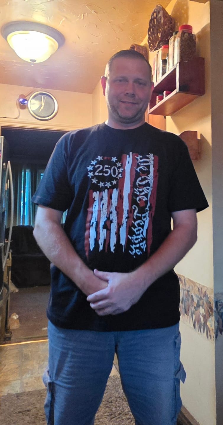 Customer photo review of Free We The People 250 Flag T-Shirt