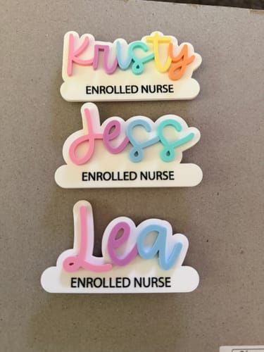 Customer photo review of Rainbow Calligraphy Name Badge