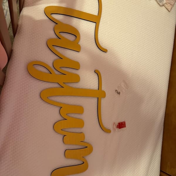 Customer photo review of Personalized Wooden Name Sign with LIVE PREVIEW