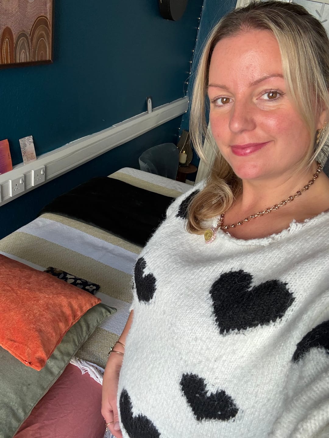 Customer photo review of Cream Contrast Heart Oversized Knit Jumper