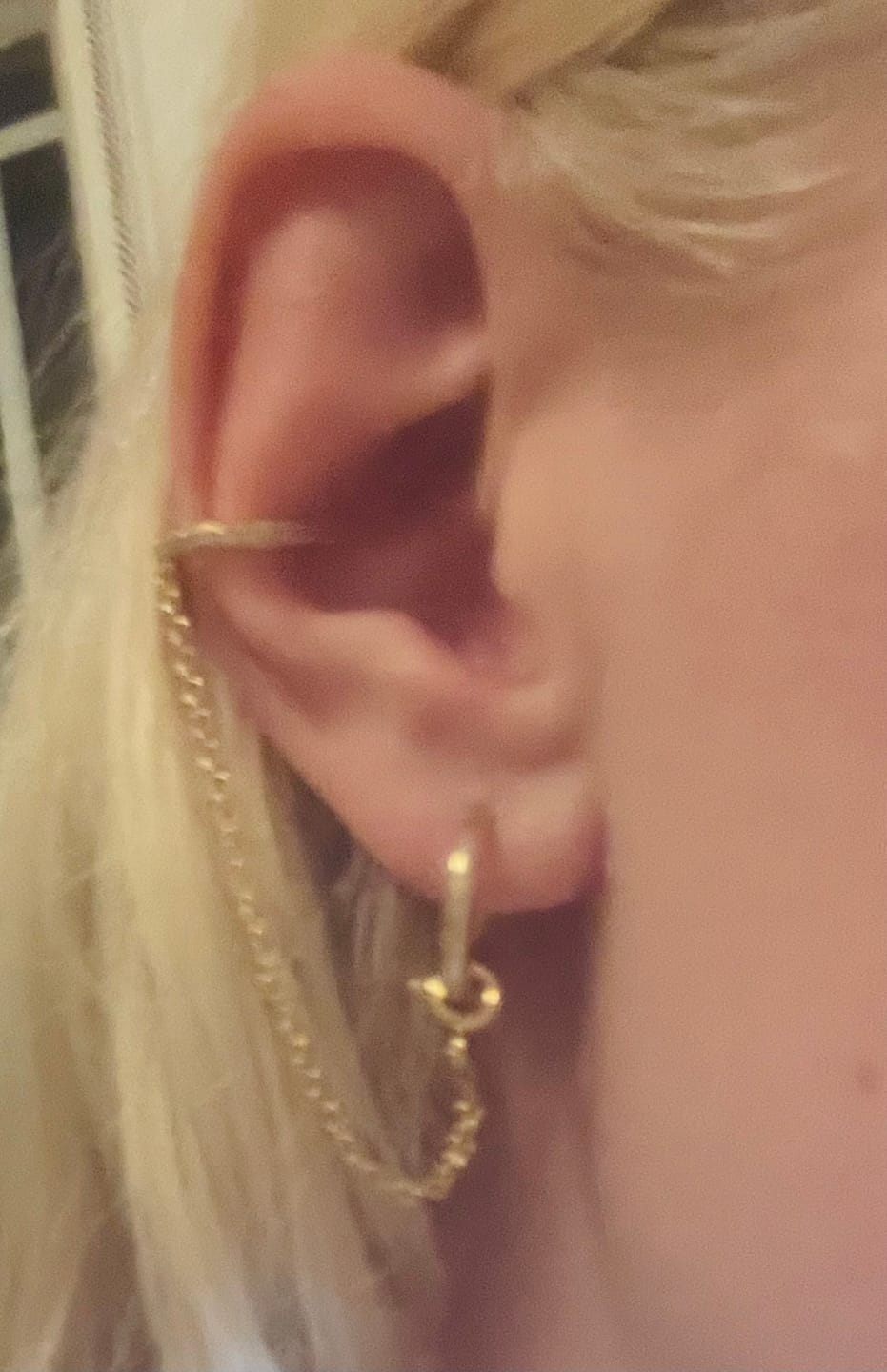 Customer photo review of Kitty Gold Crystal Dainty Cuff & Ear Chain