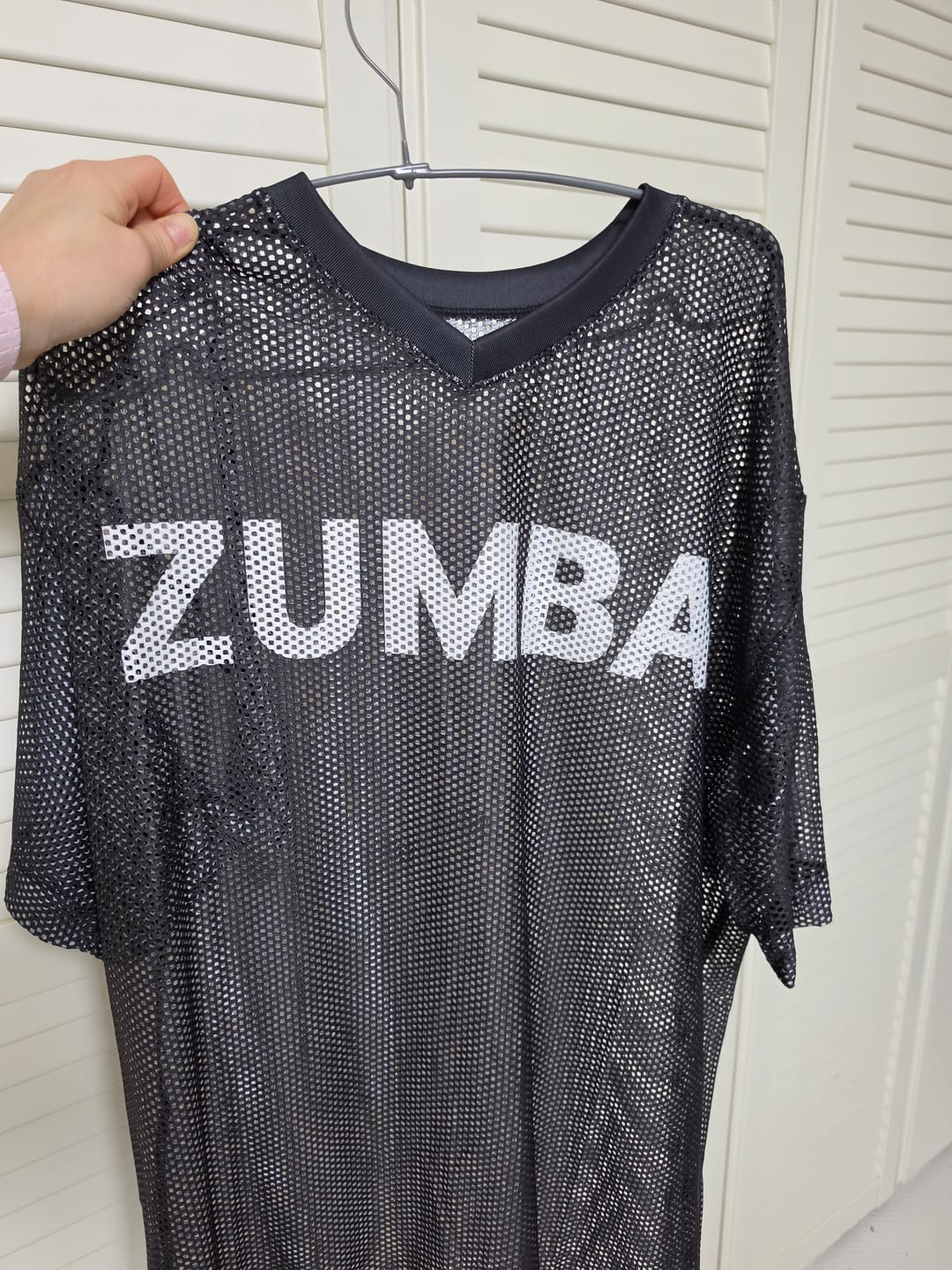 Customer photo review of Zumba Basic Oversized Mesh V-Neck Top - Black