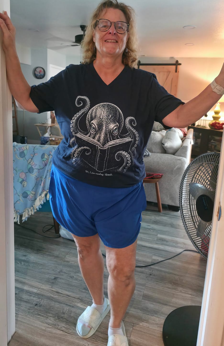 Customer photo review of Sir, I Am Reading. Shoosh. Octopus V-Neck