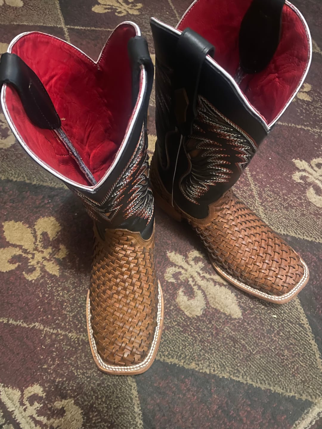 Customer photo review of Tan Basketweave Leather Boots - Square Toe