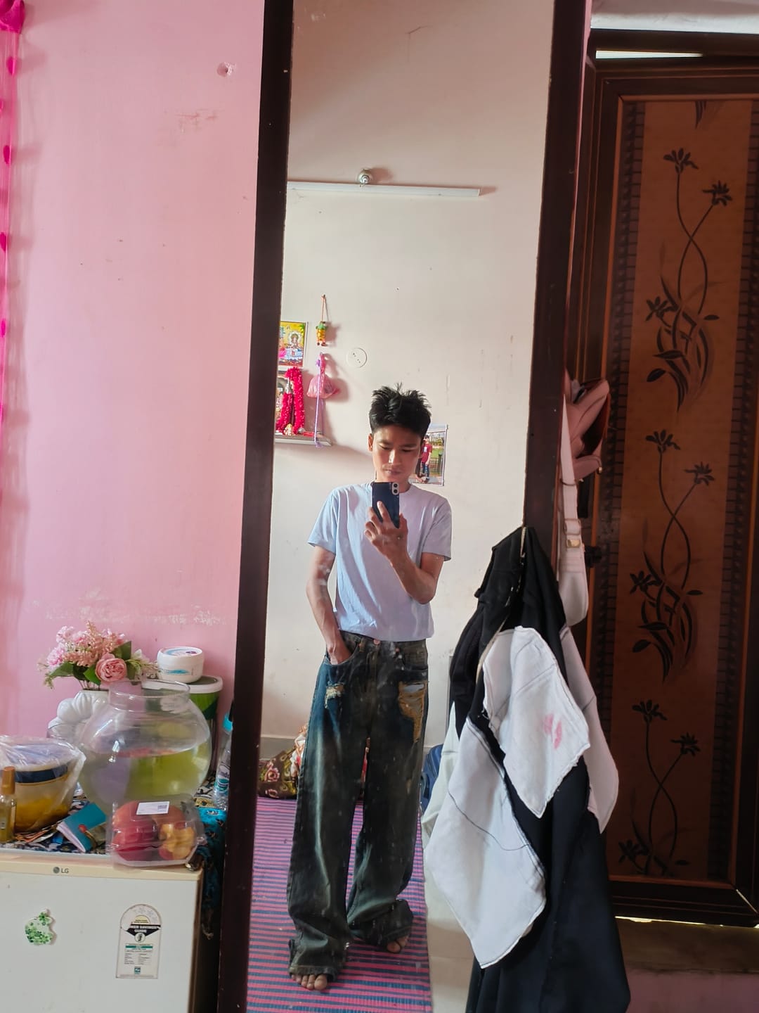 Customer photo review of Tinted Blue Distressed Baggy Fit Jeans