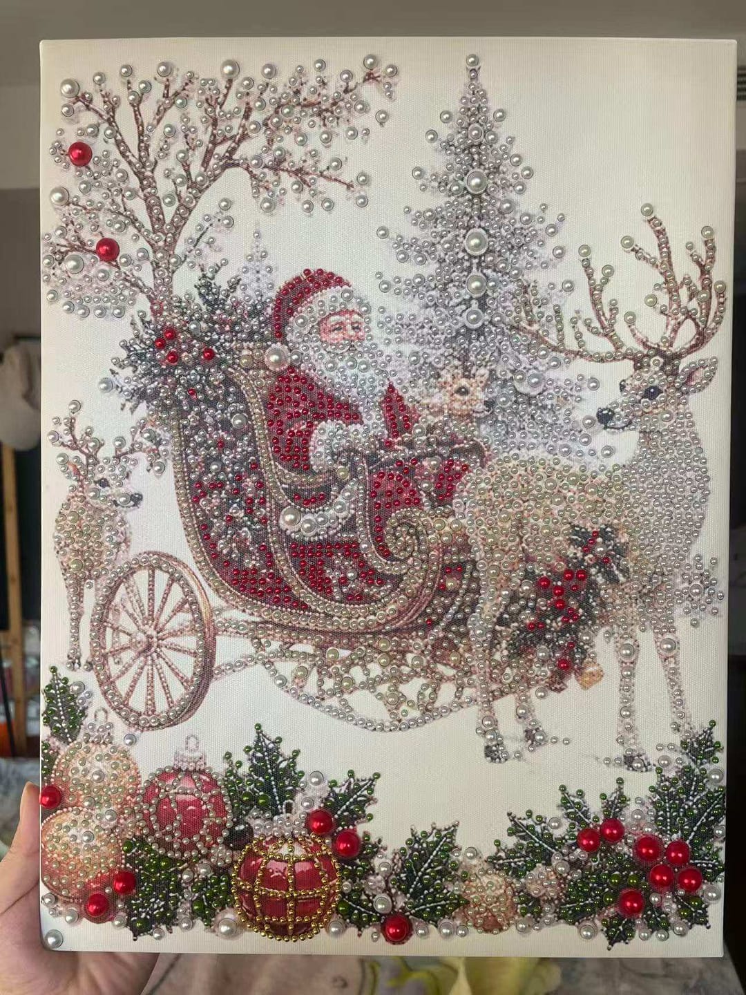 Customer photo review of Pearl Diamond Painting Kit - Santa on Reindeer Sleigh