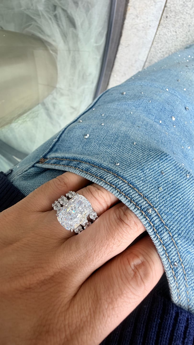 Customer photo review of S925 3PC Luxe 9.0Ct Cushion Cut Engagement Ring with Round Cut Eternity Wedding Bands