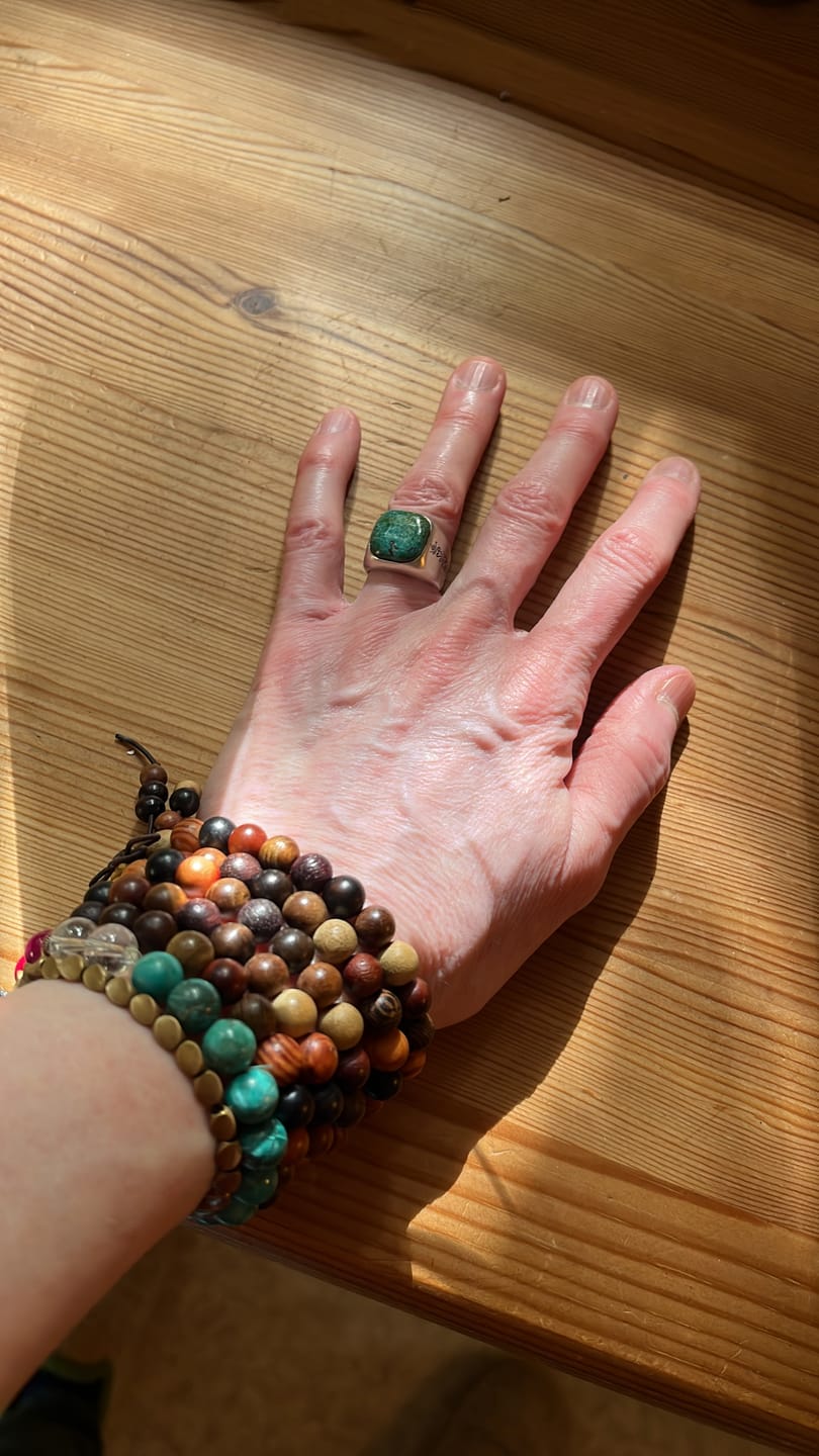 Customer photo review of Heaven Earth Union Raw Turquoise Tibetan Silver Ring
