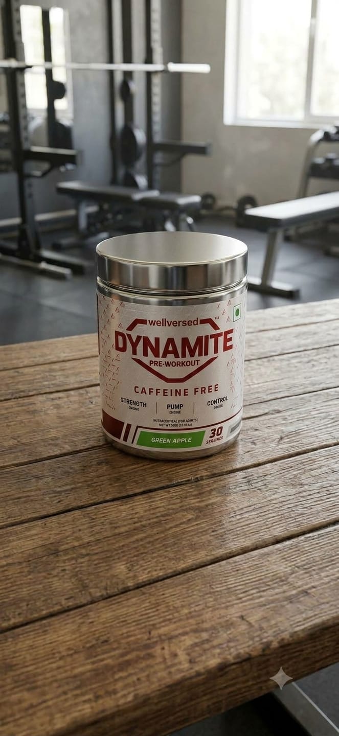 Customer photo review of Dynamite Pre-Workout Caffeine Free (390g, 30 Servs) | Green Apple