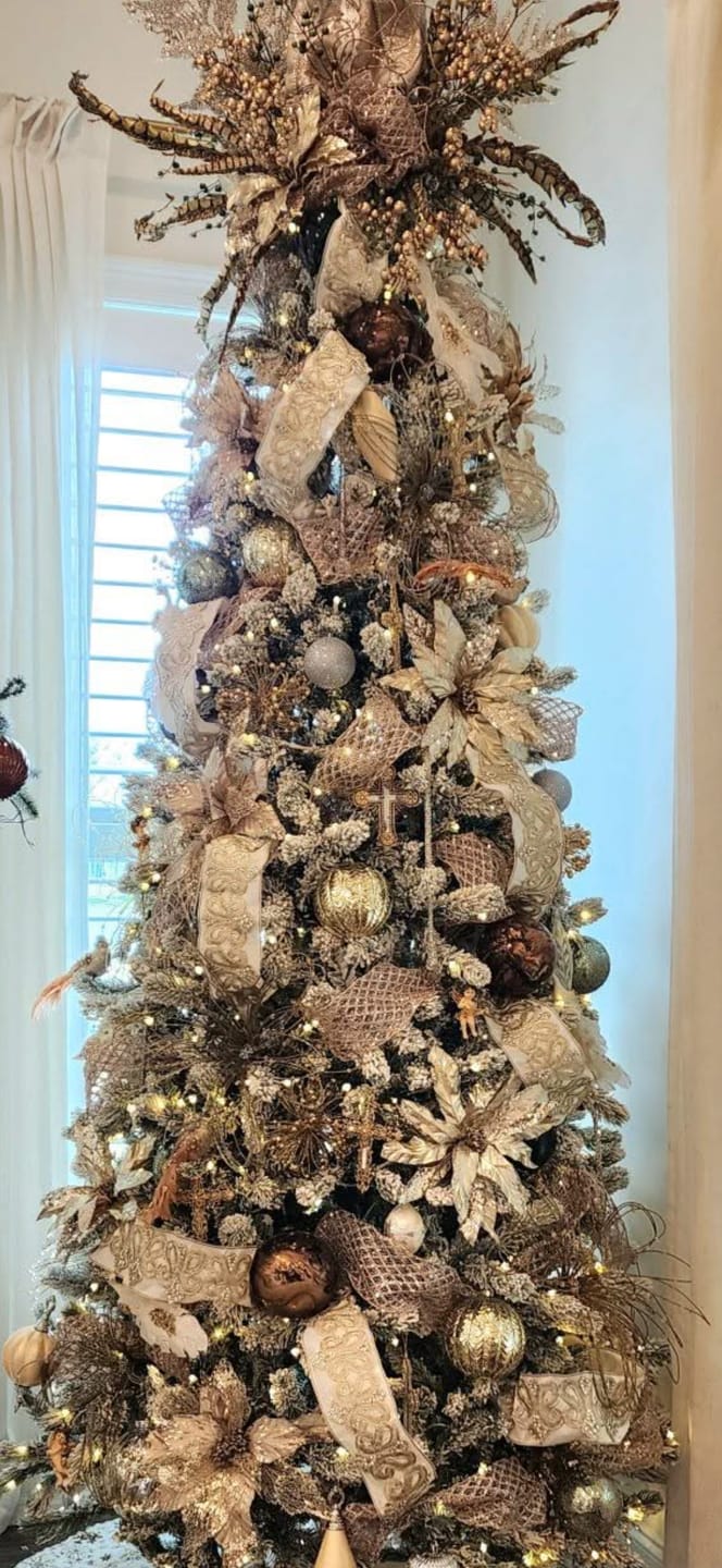 Customer photo review of White Velvet Poinsettia Pick, 11"-Christmas Tree Ornaments
