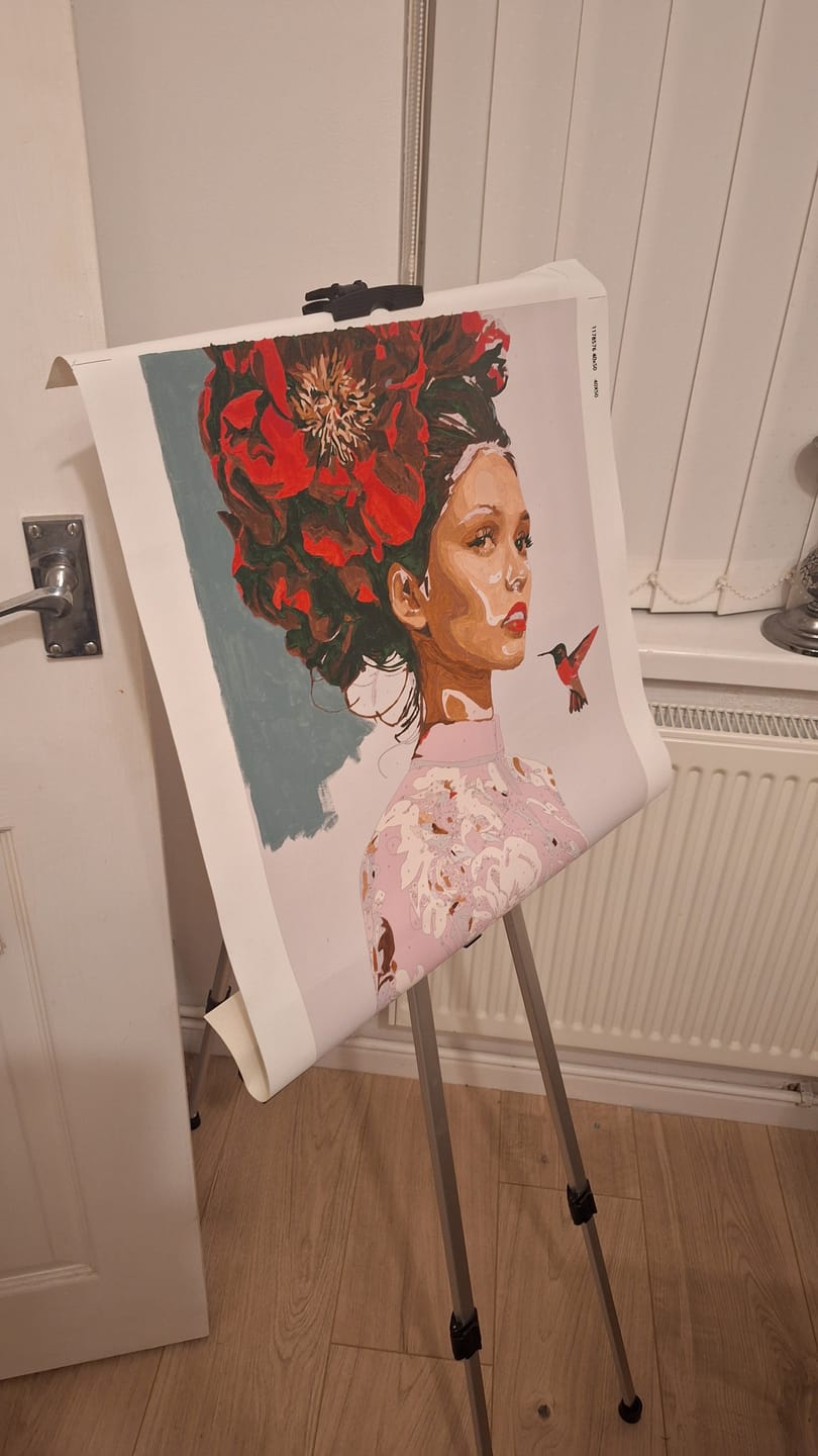 Customer photo review of Scarlet Blossom Muse | Paint by Number