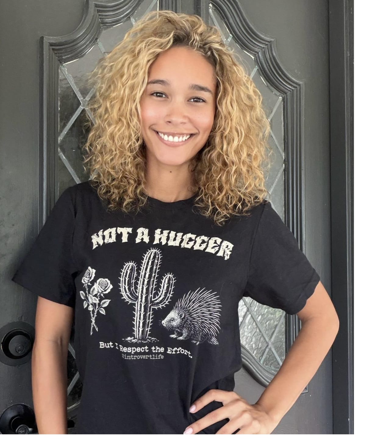 Customer photo review of Not A Hugger Introvert T-Shirt