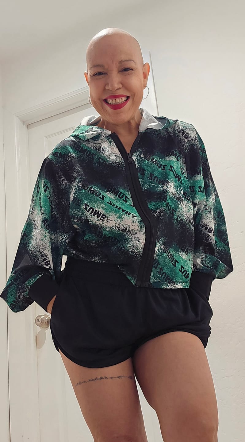 Customer photo review of Apres Zumba Crop Woven Zip-Up Hoodie