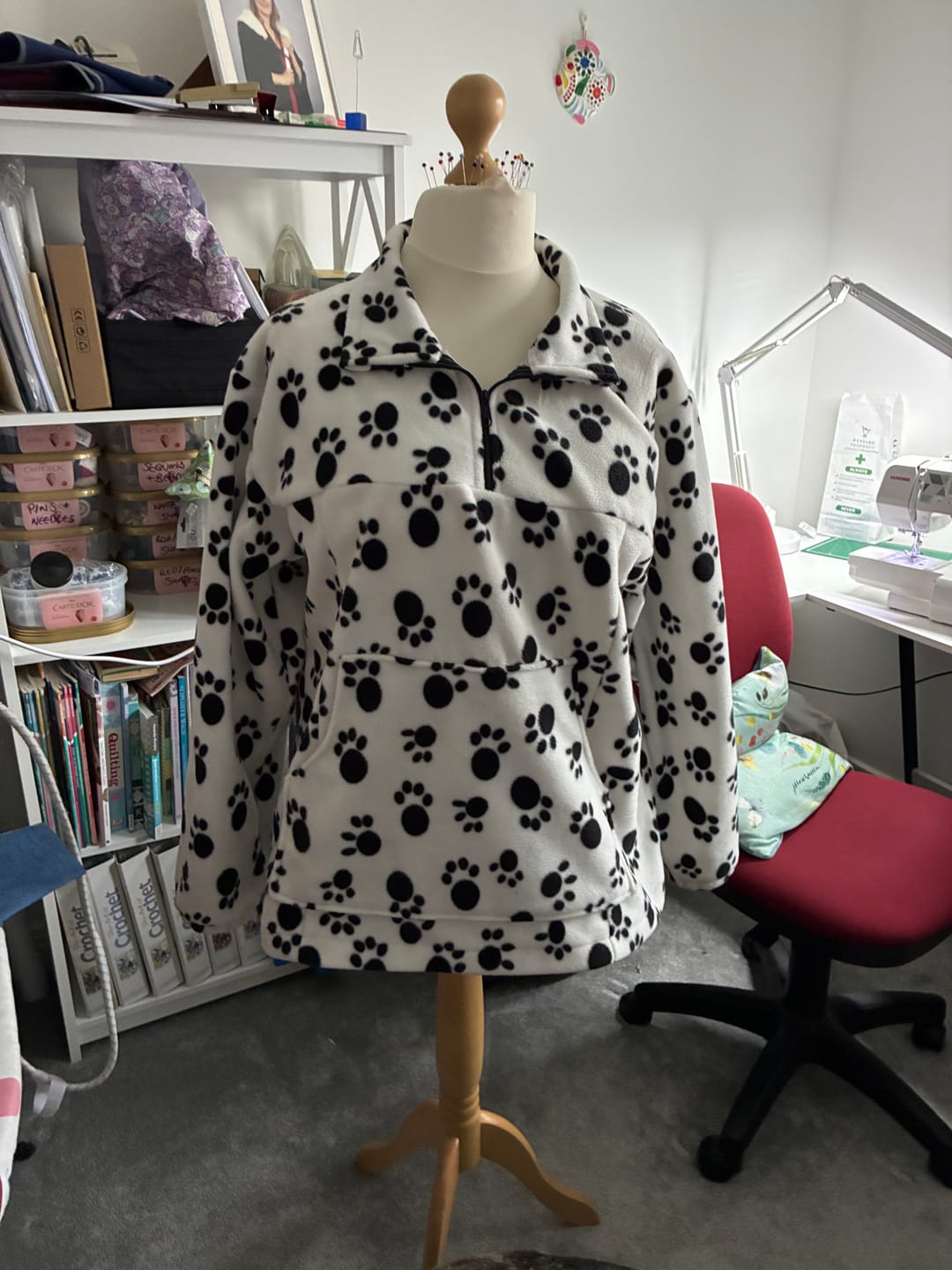 Customer photo review of Black Paws on White Anti Pill Polar Fleece Fabric