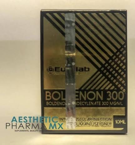 Customer's Boldenon 300 box, a golden rectangular package with black diagonal stripes.