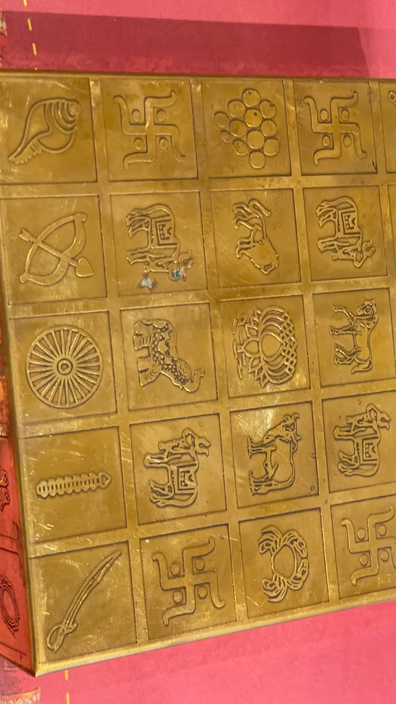 Customer photo review of Brass Manjusha Yantra Box with Partition – Vastu Remedy for Brahmasthan Correction | 16-Compartment Energy Organizer with 45 Devta Symbols | 5 & 9 Inch Sizes