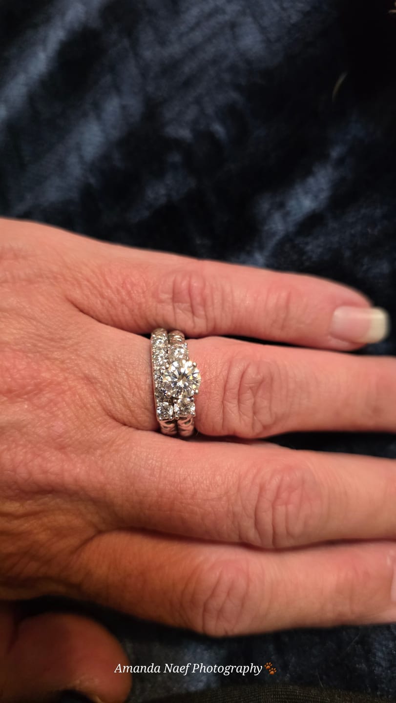 Customer photo review of Vintage Three Stone Moissanite Bridal Engagement Ring Set