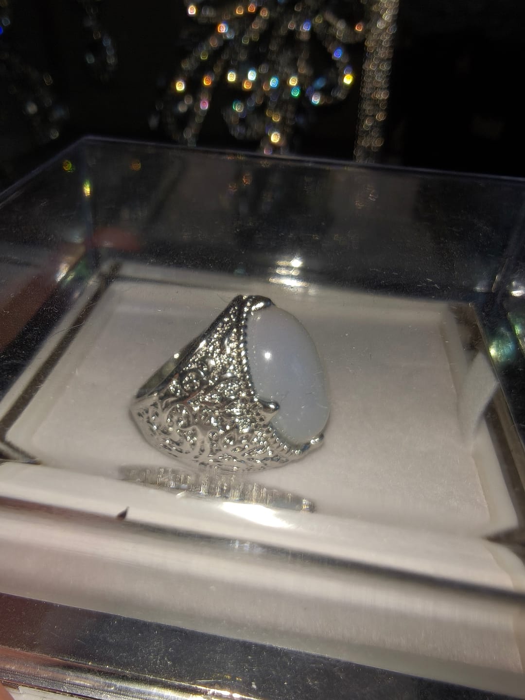 Customer photo review of FREE Today: Lunar Veil Intricate Scroll‑Engraved Cabochon Statement Ring