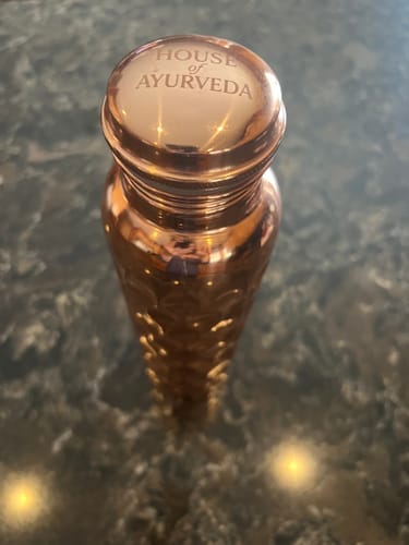 Customer photo review of Ayurveda Heritage Pure Copper Water Bottle – Hand-Hammered Edition