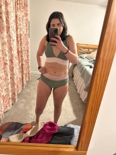 Customer photo review of Emoswim - High Waisted Tummy Control Color Block Bikini Sets