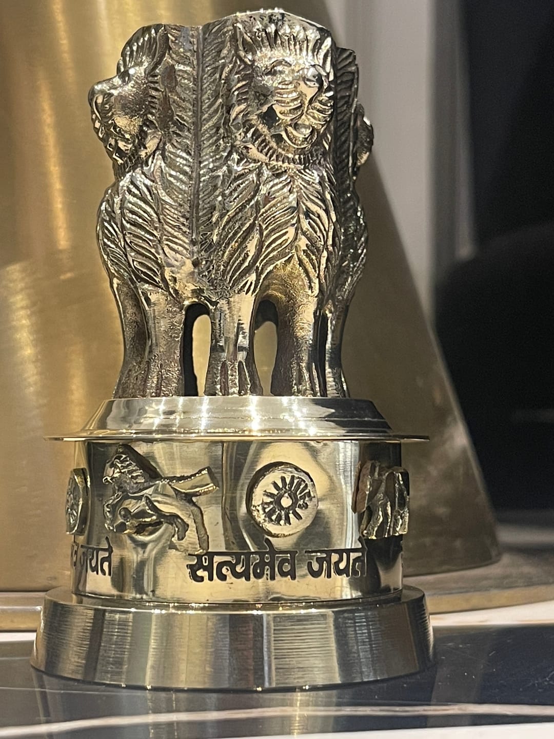 Customer photo review of Brass Ashoka Stambh Idol Vastu Remedy for Authority, Recognition and Government Support for Home, Office Desk and Institutional Spaces | 3 - 7 inch |
