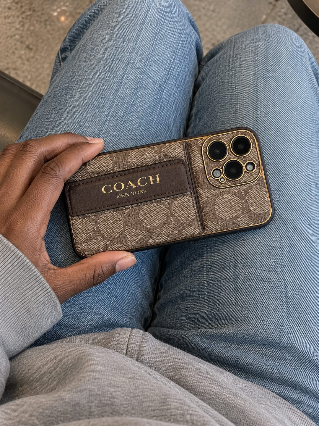 Customer photo review of Brown Monogram Crossbody iPhone Case with Card Pocket