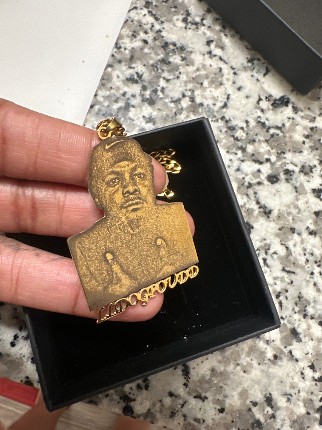 Customer photo review of Custom Photo Engraved Pendant Necklace