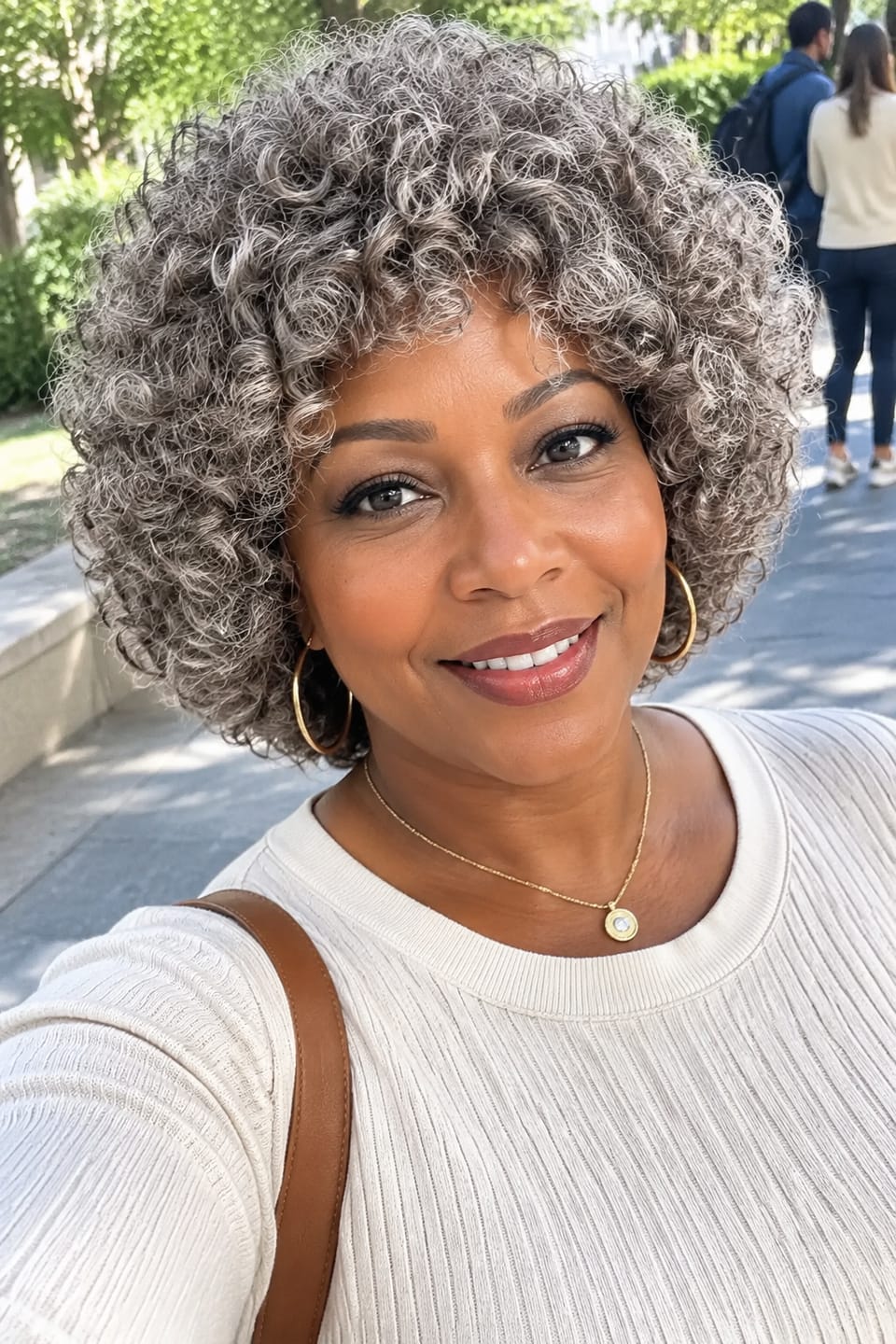 Customer photo review of Luvwin Full Machine Salt And Pepper Pixie Cut Curly Hair For Elder With Bang Without Lace