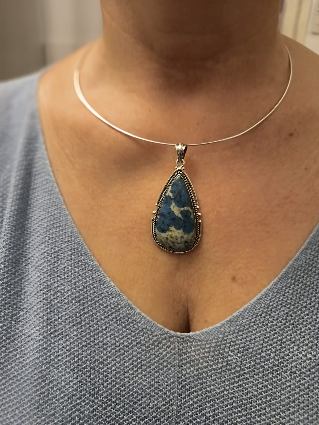 Customer photo review of K2 Blue Azurite Pendant 2 1/2" (.925 Sterling Silver)