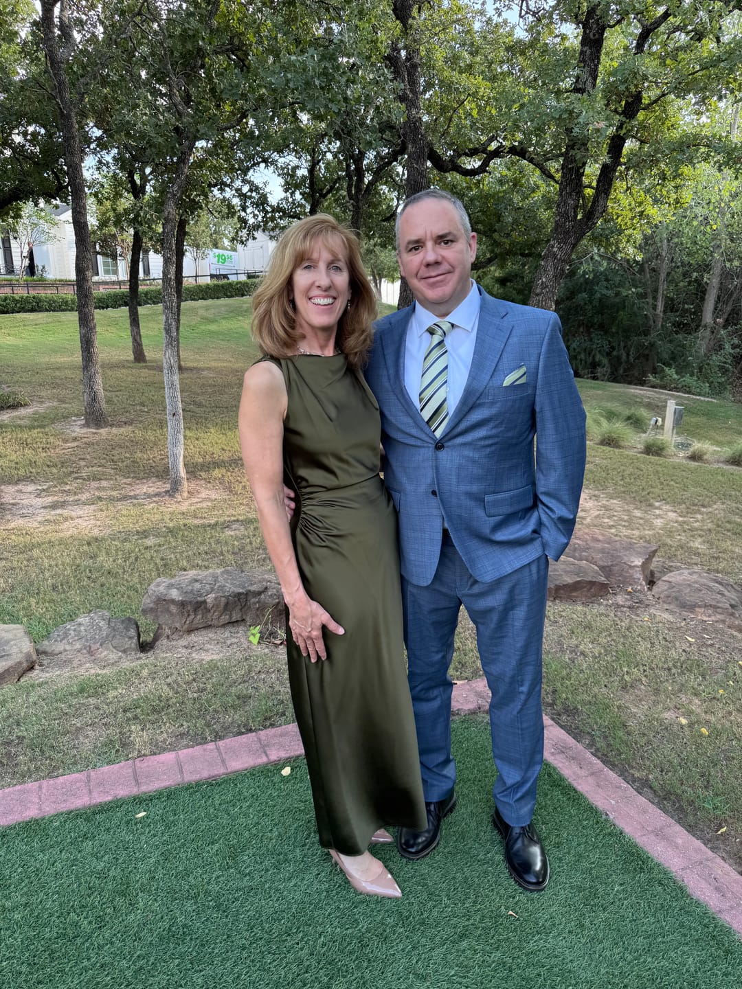 Customer photo review of Barry. Wang Silk Mens Olive Green and Navy Blue Striped Tie Set