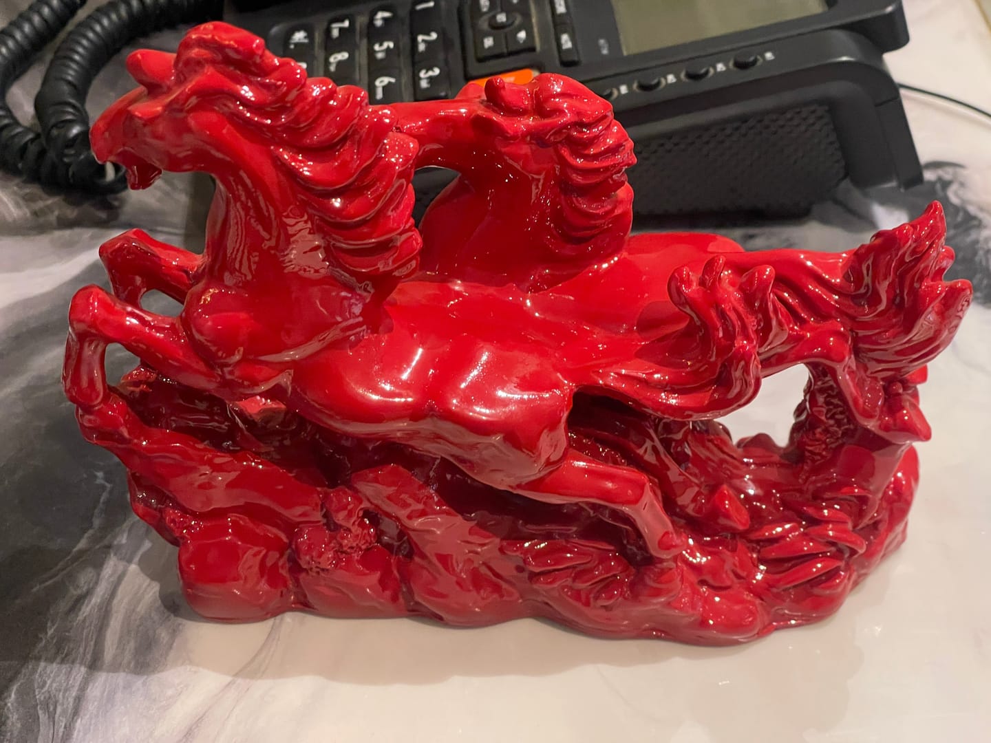 Customer photo review of Dynamic 2 Red Running Horses Resin Sculpture Vastu Remedy for Speed, Success and Career Momentum | for Office Desk, Business Spaces and Home Decor | 21 x 16 cm | 385 g