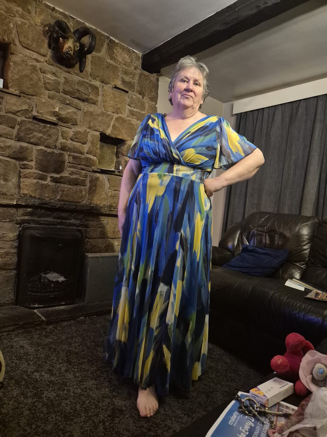 Customer photo review of Isabelle Blue Yellow Float Sleeve Maxi Dress
