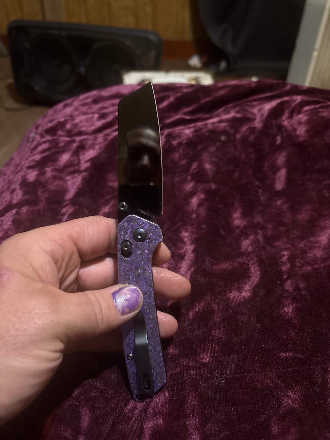 Customer photo review of Kizer Madrac AirTi Purple Crystallized Titanium Super Mirror X-Polished DLC M390 | Blade District Exclusive