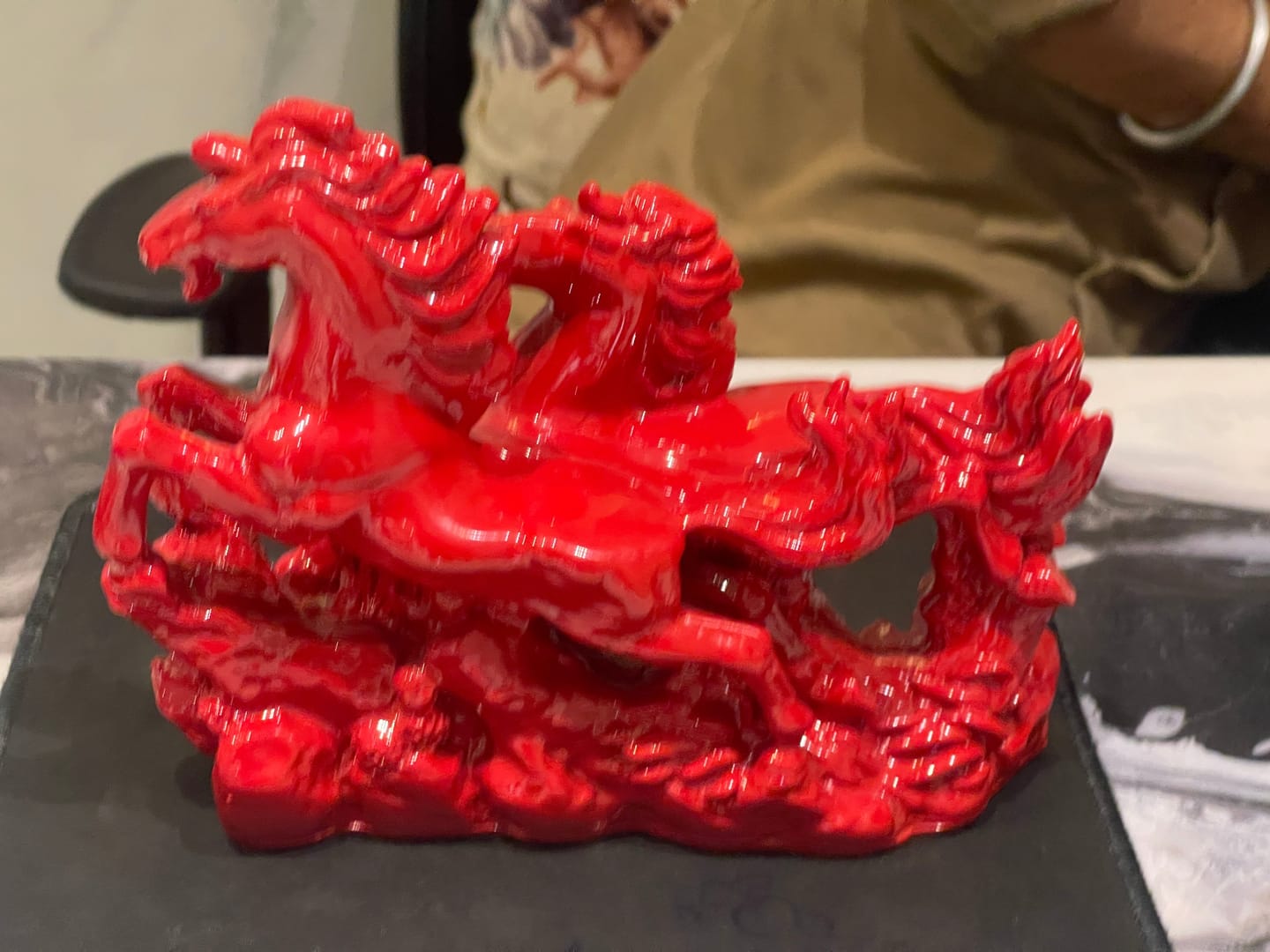 Customer photo review of Dynamic 2 Red Running Horses Resin Sculpture Vastu Remedy for Speed, Success and Career Momentum | for Office Desk, Business Spaces and Home Decor | 21 x 16 cm | 385 g
