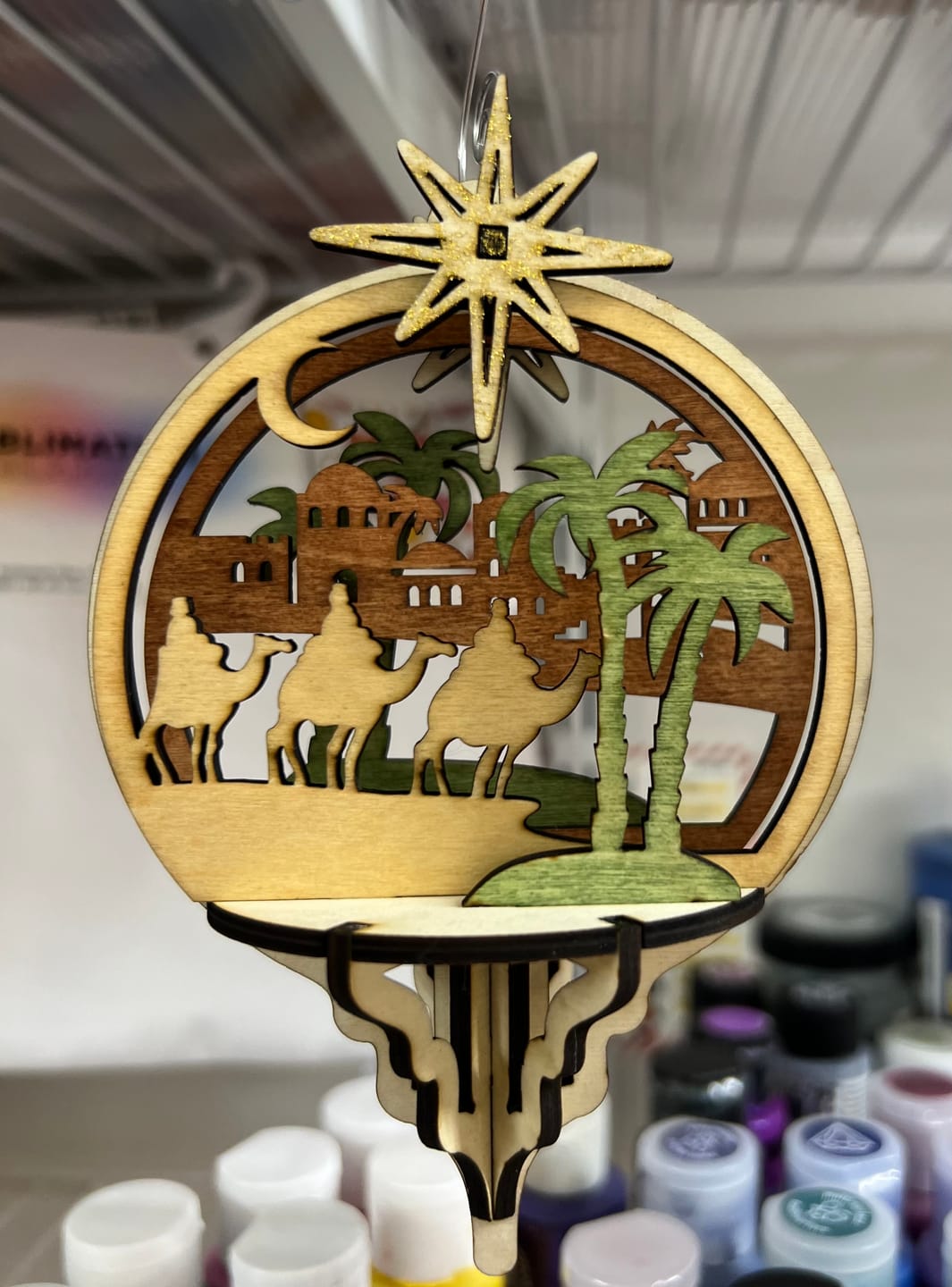 Customer photo review of 4 3D Nativity Tree Ornaments Laser Cut SVG
